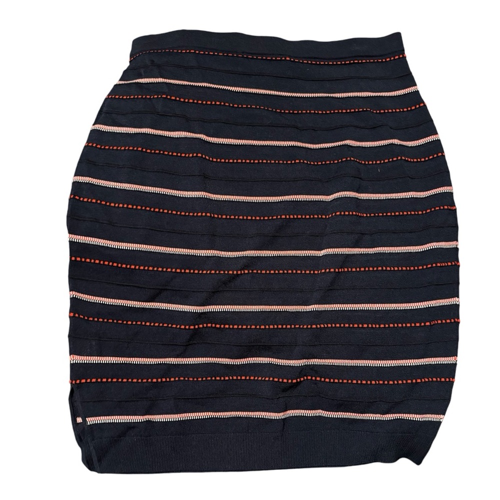 St John Patterned Knit Pencil Skirt, Navy Blue/Red, Size M
